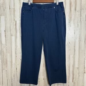 Lands End Starfish High Rise Knit Denim Straight Jeans Large Petite Travel EUC